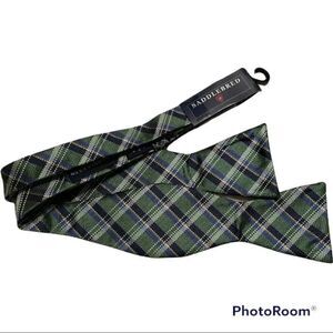 Saddlebred Silk Blend NWT Bow Tie Plaid Navy Green Gold Preppy